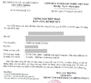 Mẫu giấy Chứng nhận hợp quy cho thiết bị định tuyến Router mạng LAN (không có thu phát sóng vô tuyến)