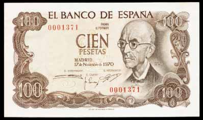 Billete de 100 pesetas (tirada de 1970)