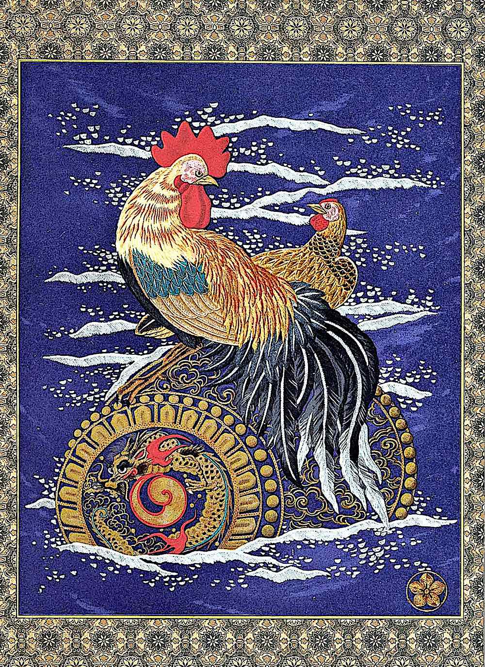 embroidery,  old Japan, rooster