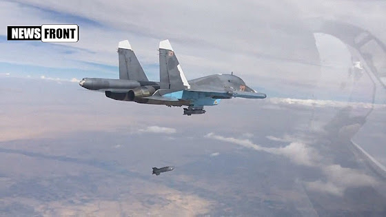 Todo o bombardeio oficialmente foi contra o Exercito Islâmico. Foto do Ministério de Defesa russo.