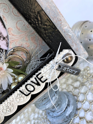 Sara Emily Barker https://sarascloset1.blogspot.com/2019/04/trashy-love-story-vignette-for-frilly.html Vignette Box Tutorial Tim Holtz 3D Embossing Seth Apter Baked Velvet 12