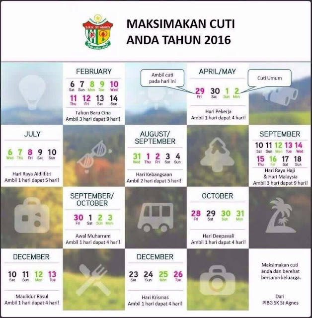 Tarikh-tarikh Cuti Umum Dan Cuti Sekolah 2016