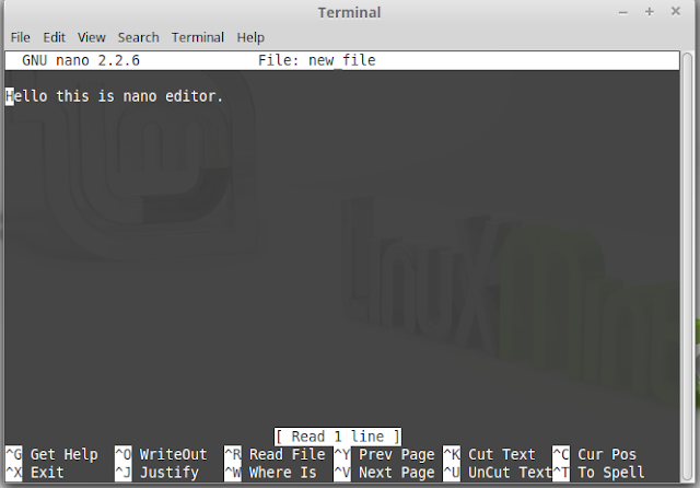 nano file edit command using terminal