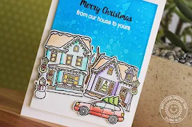 Sunny Studio Stamps: Christmas Home Winter Scene Christmas Card by Eloise Blue