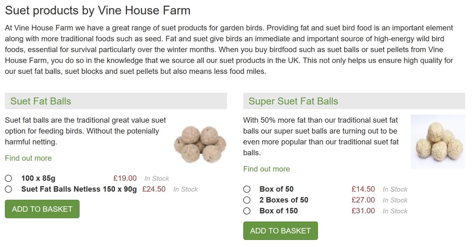 2 Suet balls for garden birds produced by Vine House Farm with suet sourced in the UK our shop suet products