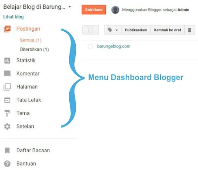 Menu di Dashboard Blogger