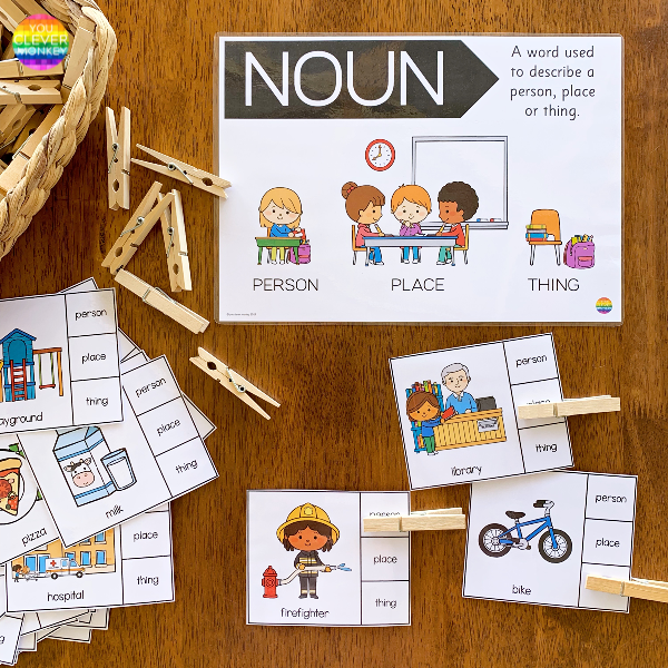 Noun Sorting Clip It Cards | you clever monkey