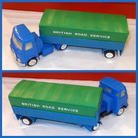 Articulated Lorry; Box Bodied Lorry; British Road Services; BRS; Chromed Fittings; Detachable Trailer; Dinky Crates; Flat Truck; Friction Motor; Landing Gear Wheels; Lucky Toys; No. 182-A; Opening Rear Flaps; Powerful Friction Motor; Pull Back Motor; Six Cases; Small Scale World; smallscaleworld.blogspot.com; The Lucky Toys; Truck Set; With Friction Motor;