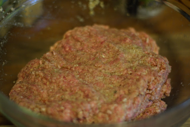 The meat mixture all mixed together in a bowl.