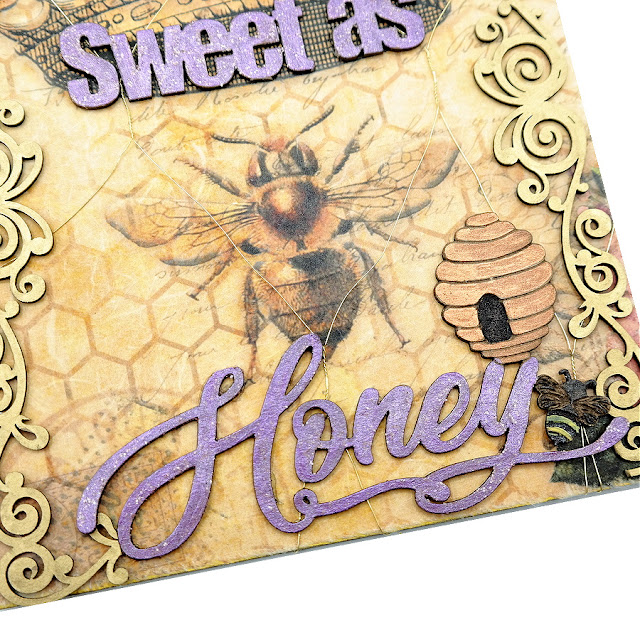 Sweet As Honey Queen Bee Arch with Painted Chipboard Designs and Decoupage Paper