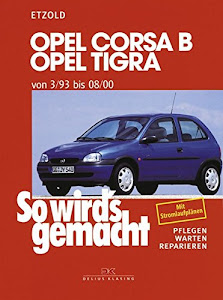 Opel Corsa B/Tigra 3/93 bis 8/00: So wird's gemacht - Band 90: von 3/93 bis 08/00. Benziner: 1,0 l/40 kW (55 PS) 5/97 - 8/00 bis 1,6 l/80 kW (109 PS) ... 9/93 - 8/00. Pflegen - warten - reparieren