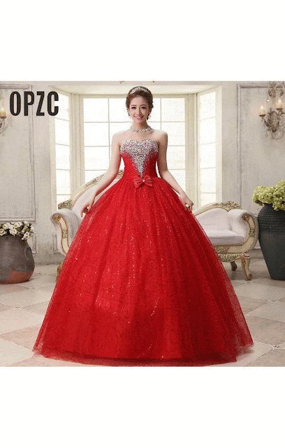 Real photo Customized Korean Style Sweet Romantic Classic Lace Red Princess Wedding Dress Strapless Mariage Wedding Gown