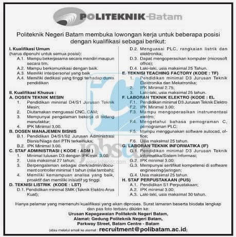 Batam State Polytechnic - Recruitment SMK, D3, D4, S1, S2 