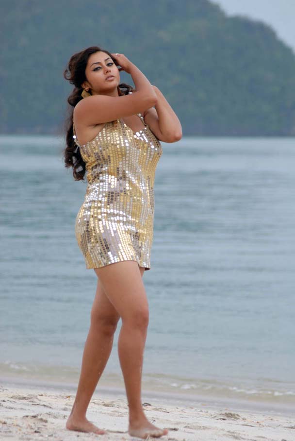 Namitha Hot Beach Pics in Golden Dress 