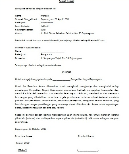 Contoh Surat Kuasa Khusus Yang Sering Digunakan  Cara 