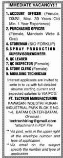 Lowongan Kerja PT. Tectron Manufacturing