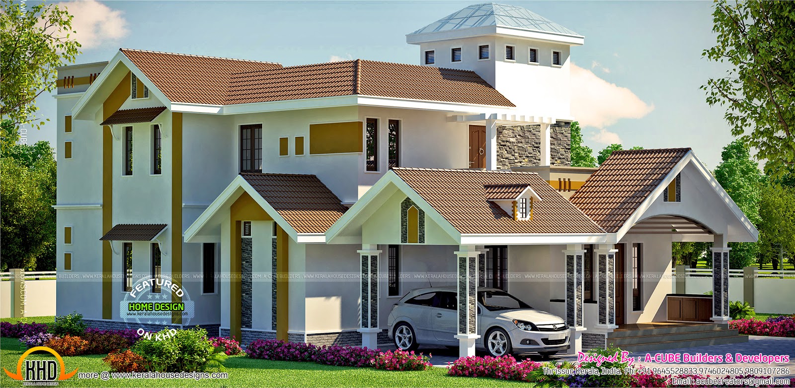 Modern house side view elevation Kerala home design and 
