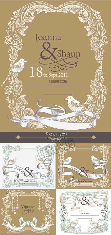 Vintage Wedding Card Designs Vector Stock