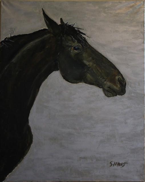 horse, painting, art, arte, pintura, sarah, myers, animal, caballo, mane, eye, arch, silver, acrylic, large, dark, black, modern, contemporary, artist, paint, metallic, gray, grey, strong