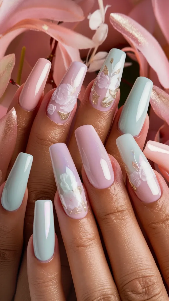 Dreamy Pastel Coffin Nails