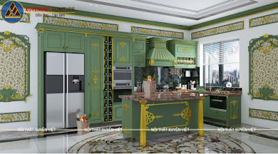 Tủ bếp dát vàng đẹp cho nhà biệt thự