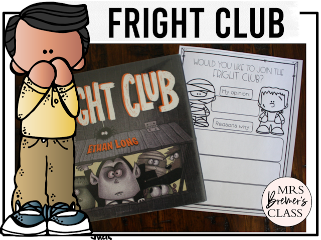 Fright Club book activities unit with printables, literacy companion activities, reading worksheets, and a craft for Halloween in Kindergarten and First Grade