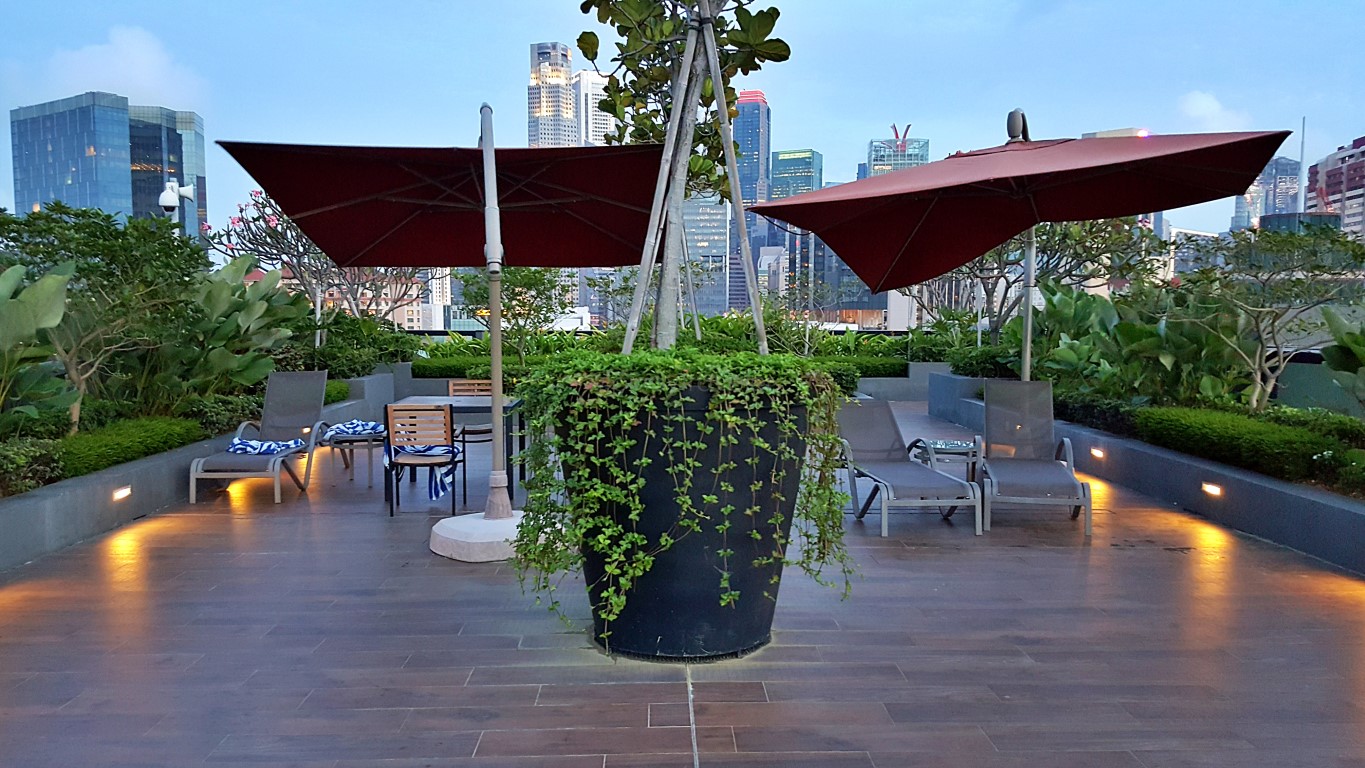 roof deck lounging area at Holiday Inn Express (HIE) Singapore Clarke Quay