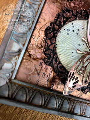 Sara Emily Barker https://sarascloset1.blogspot.com/2020/06/copper-penned-panel.html Mixed Media Panel #timholtz #sizzix #stampersanonymous #ranger 2