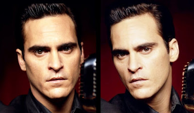 Man with Pentagon face shape in frontal and semi-profile view. Joaquin Phoenix, American actor.