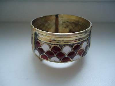 Russian Melhior/Soviet Era Enamel & Silver Alloy Salt, marked UMMET