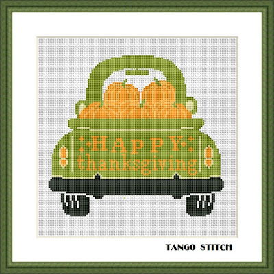 Happy thanksgiving funny pumpkins cross stitch pattern - Tango Stitch