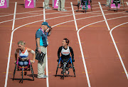 Rachael Burrows prior to her 100m heat at Olympic Stadium, 2012 Paralympic .
