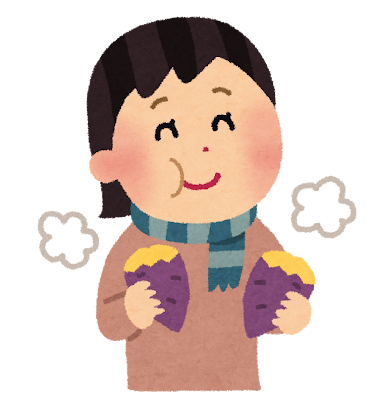 焼き芋を食べている女性のイラスト