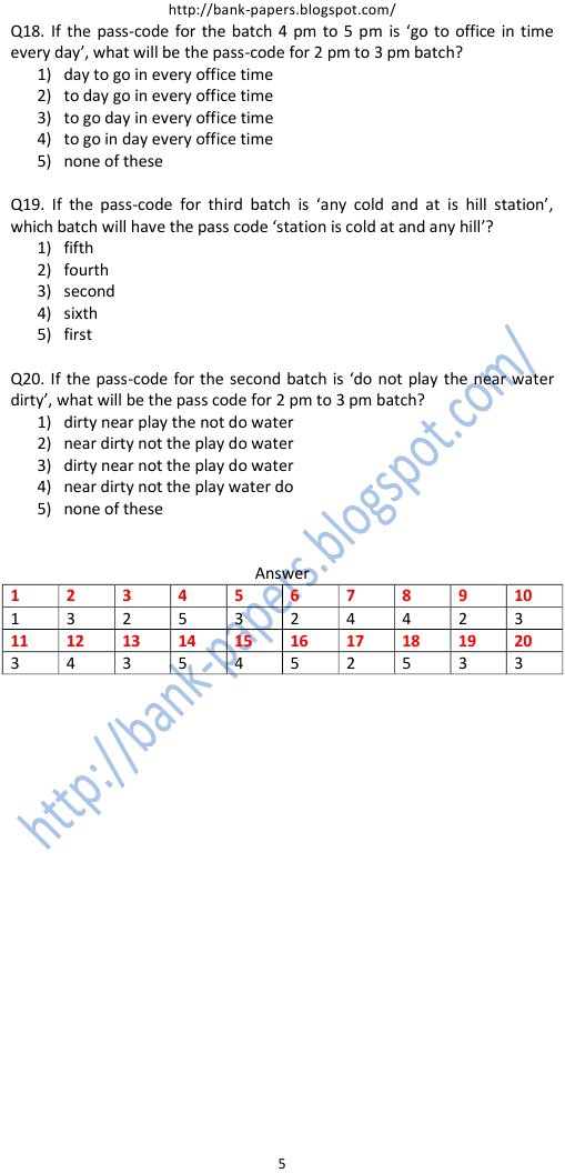 reasoning question for bank exam