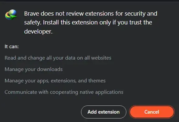 Allow IDM integration Module extension in brave browser