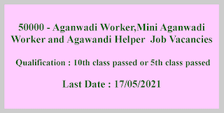 50000 - Aganwadi Worker,Mini Aganwadi Worker and Agawandi Helper  Job Vacancies