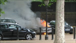 Cars catch fire in London