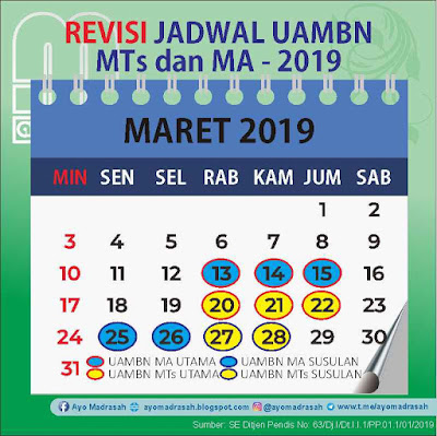  Jadwal sebagaimana yang telah ditetapkan sebelumnya sebagaimana tercantum dalam  Revisi Jadwal UAMBN MTs dan MA 2019