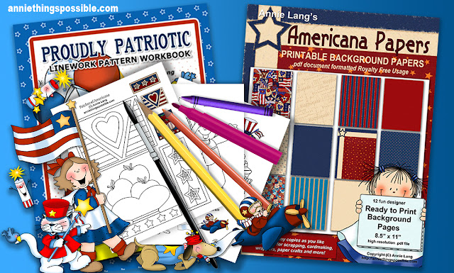 Let's make this Summer a season of stars and stripes fun with Annie Lang line art pattern books and printables because Annie Things Possible when you're Proudly Patriotic!