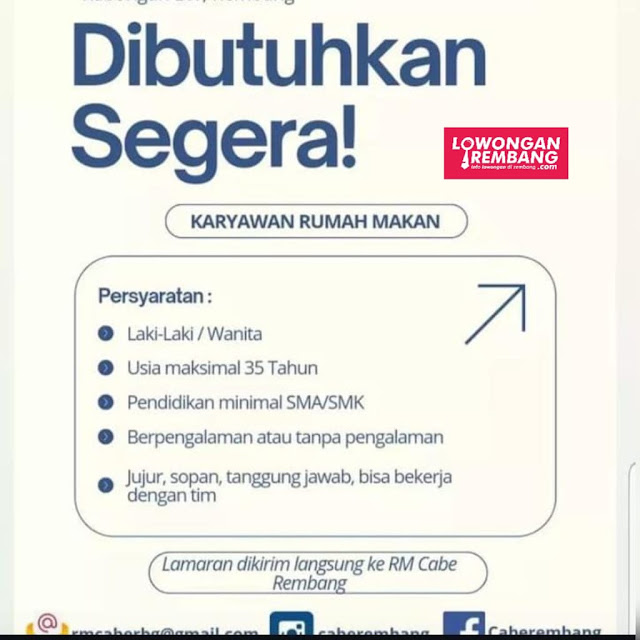 Lowongan Kerja Pegawai Rumah Makan Cabe Rembang
