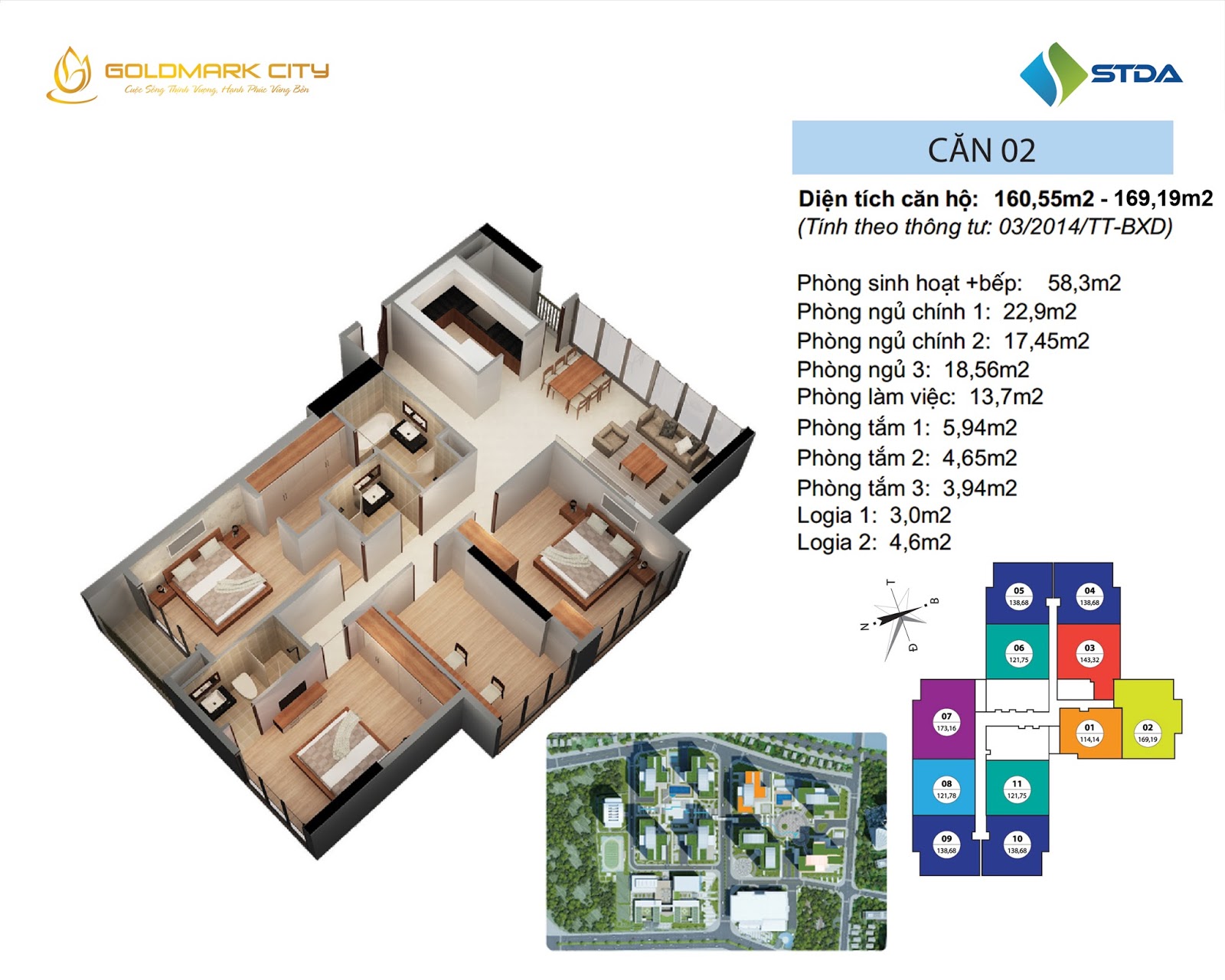 Mặt Bằng 3D Chung Cư Goldmark City Ruby 1