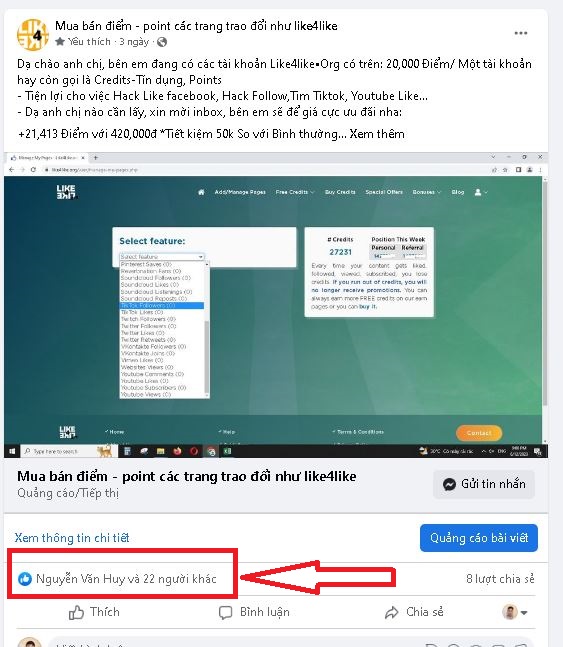 Cách Tăng Like Facebook bằng trang like4like