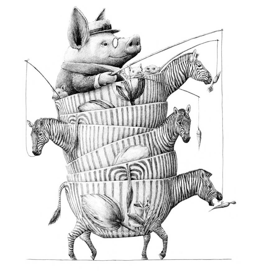 04-Zebras-and-the-pig-Animal-Drawings-Redmer-Hoekstra-www-designstack-co