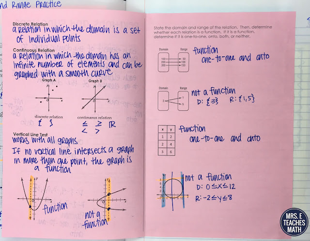 These interactive notebook pages for functions and relations were great for my algebra 2 students.  There were foldable notes and activities to keep them engaged and learning the whole time!  FREE DOWNLOAD