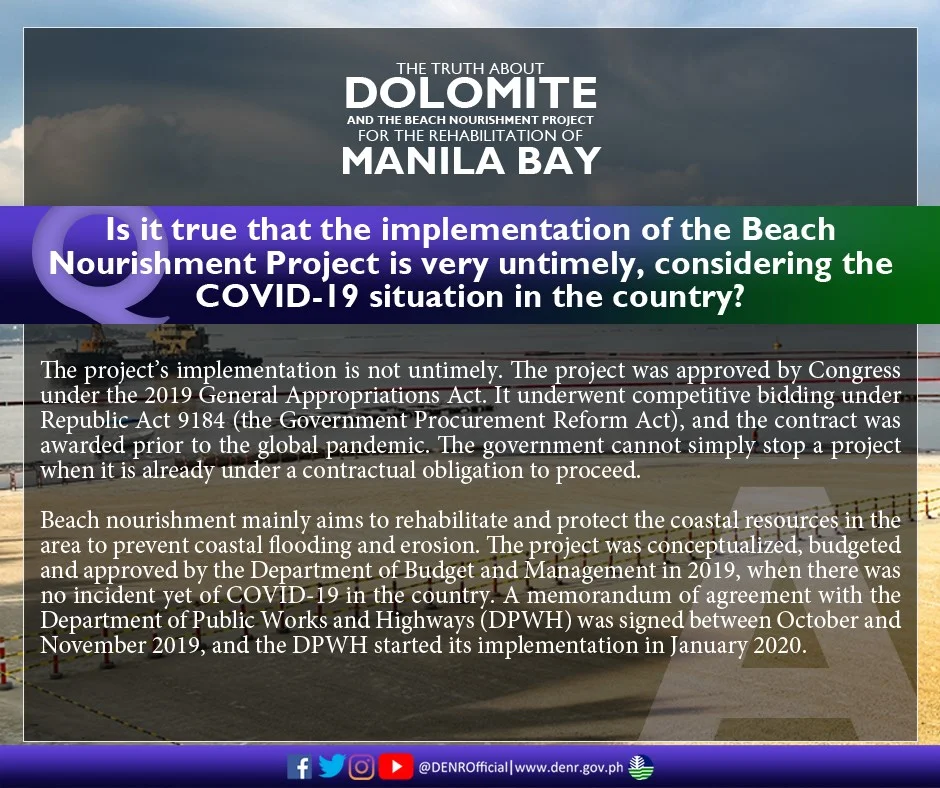 Frequently asked questions about dolomite and the beach nourishment project for the rehabilitation of Manila Bay