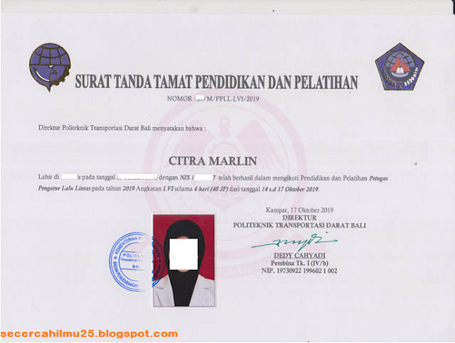 Contoh Sertifikat Diklat Pemberdayaan Masyarakat atau STTPP