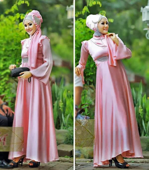 Gaun Pesta Muslim Kain Satin