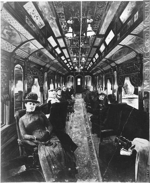 Train Travel in the 1800s: Fancy passenger car from around 1875 from the McCord Museum