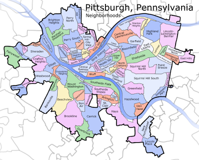 Pittsburgh map showing neighbourhoods