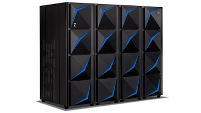 The image shows how an IBM z15 four-frame machine looks like.